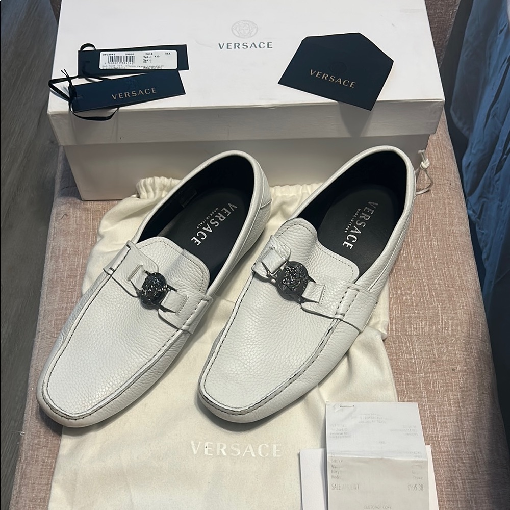 White Leather Versace Loafers- Mens